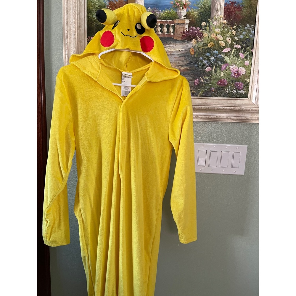 Pokémon Pikachu Yellow Kids One Piece Jumpsuit Hooded Boys Costume Sz M 7-8 Used